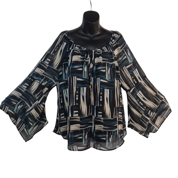 AB Studio Tops - AB Studio Women's Keyhole Neck Asymmetric Sleeve Top Blouse Size M